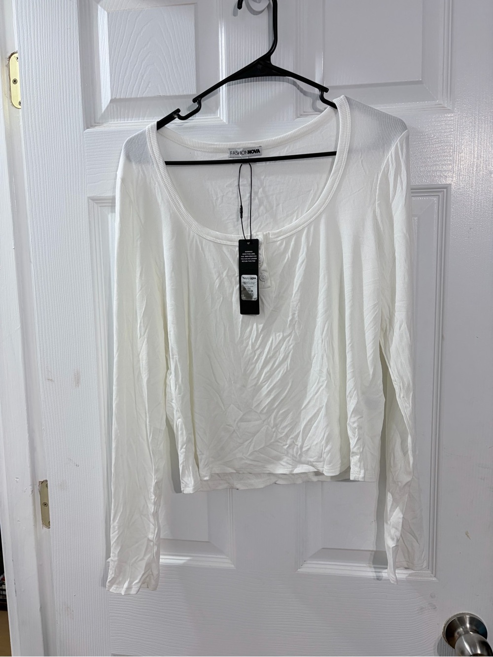 NWT Fashion Nova White Ribbed Henley Top 2X Plus Size Rayon Stretch